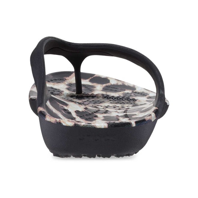 Women Black-Multi Animal Casual Slippers