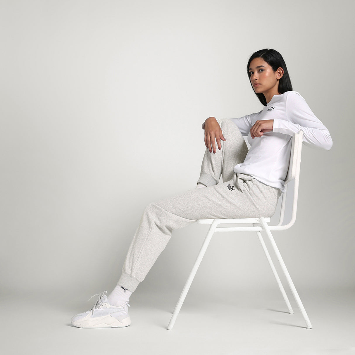 Puma Women Grey Ess Small No. 1 Logo Comfort High-Waist Apparels