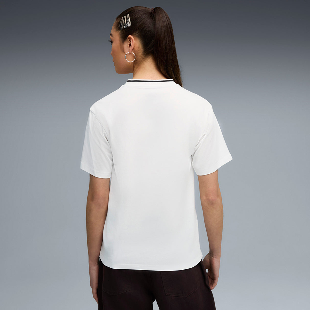 Puma Women White Ess Relaxed V-Neck Tee Apparels