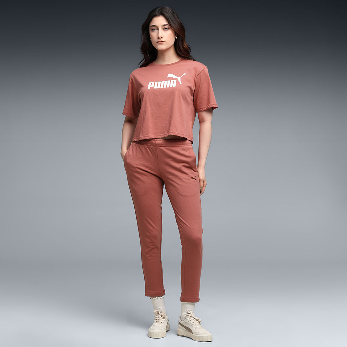 Puma Women Red Ess Cropped No. 1 Logo Relaxed Tee Apparels