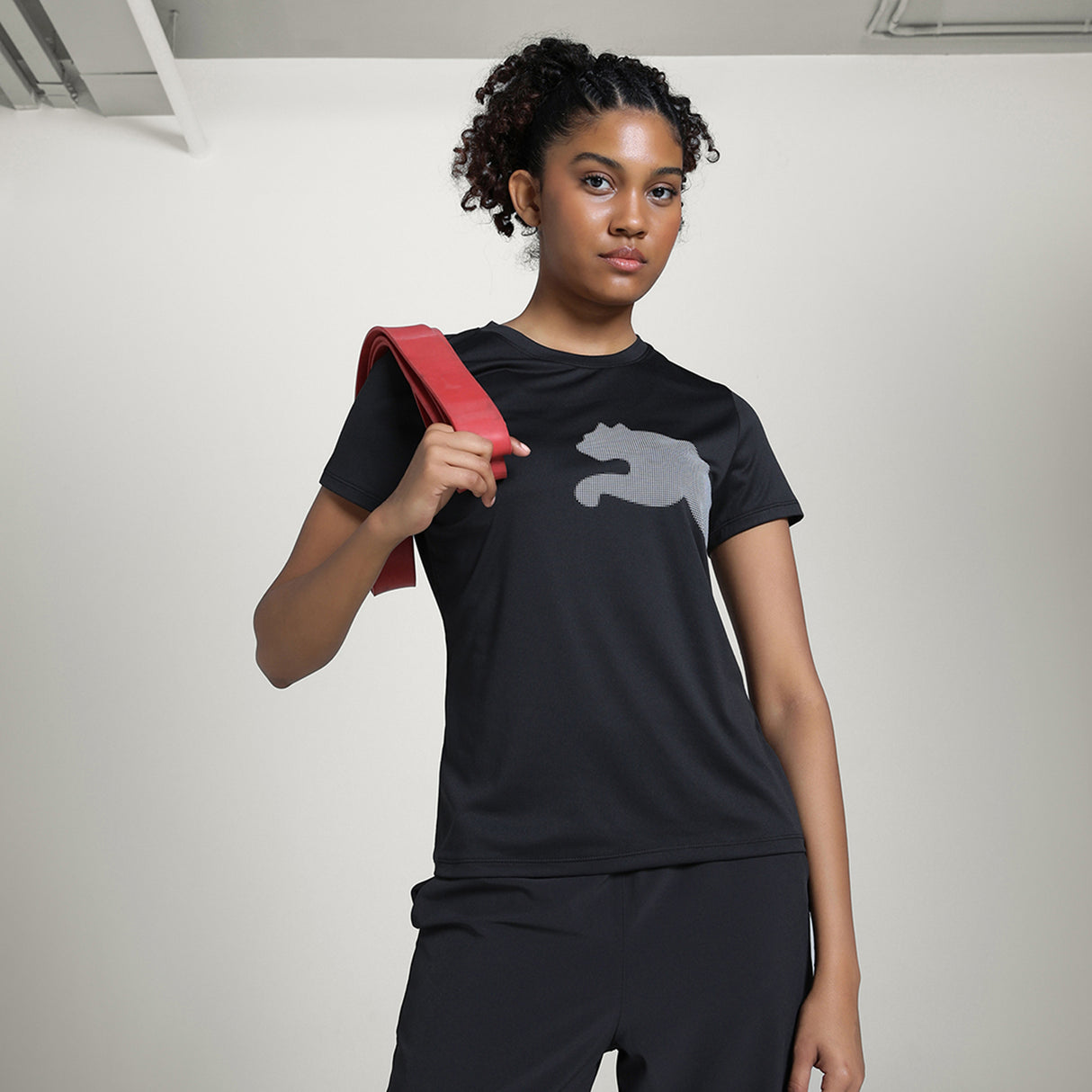 Puma Women Black W Tad Big Logo Tee Apparels