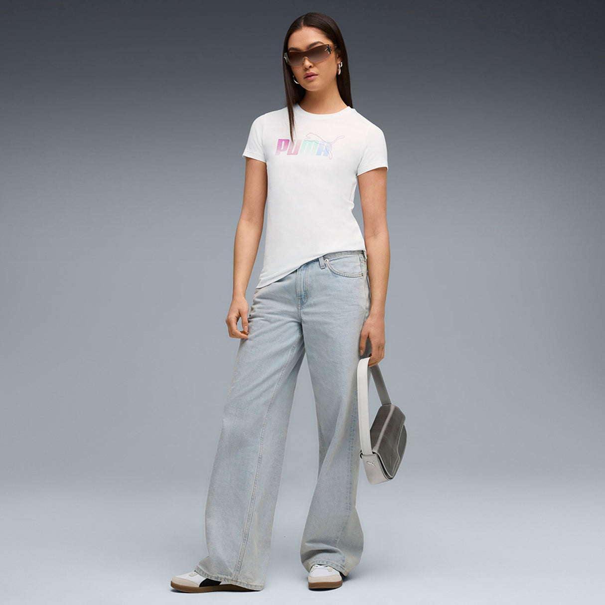 Puma Women White Graphic Stacked Tee Apparels