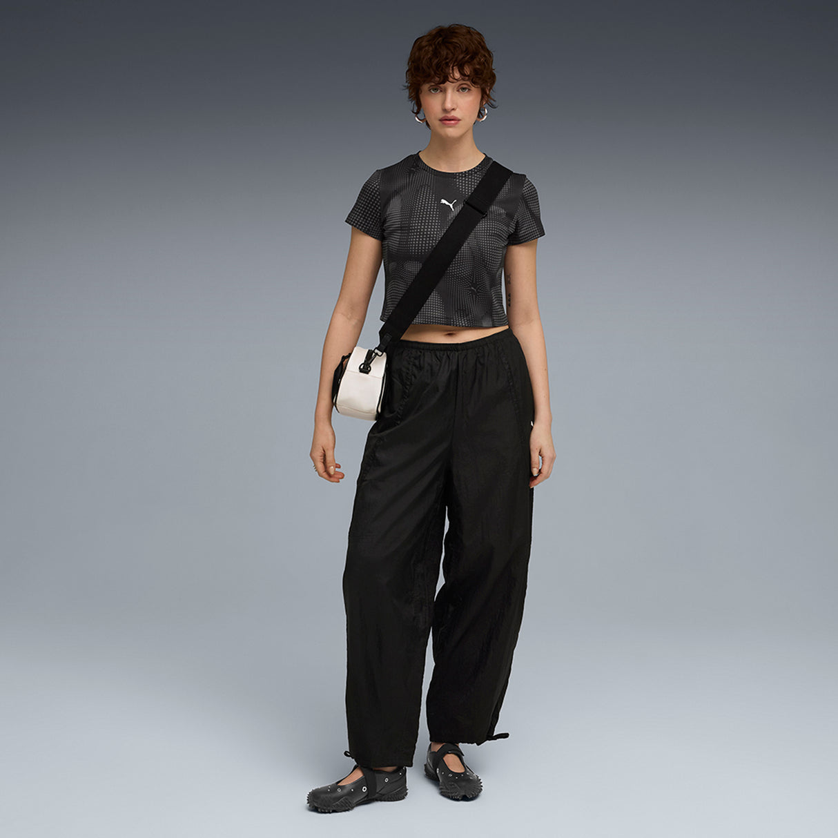 Puma Womens Black Dare To Aop Baby Tee