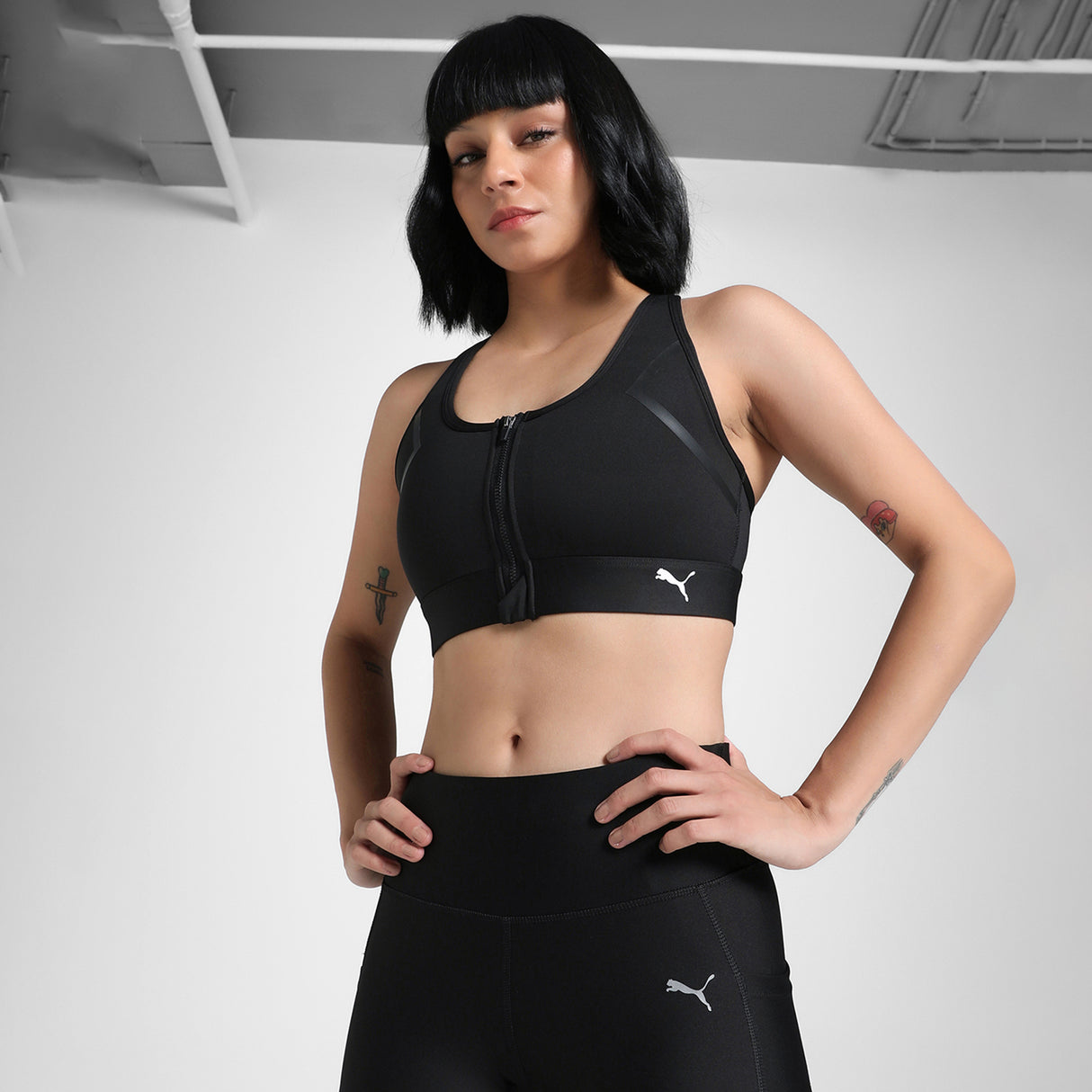 Puma Women Black Front Zip Bra