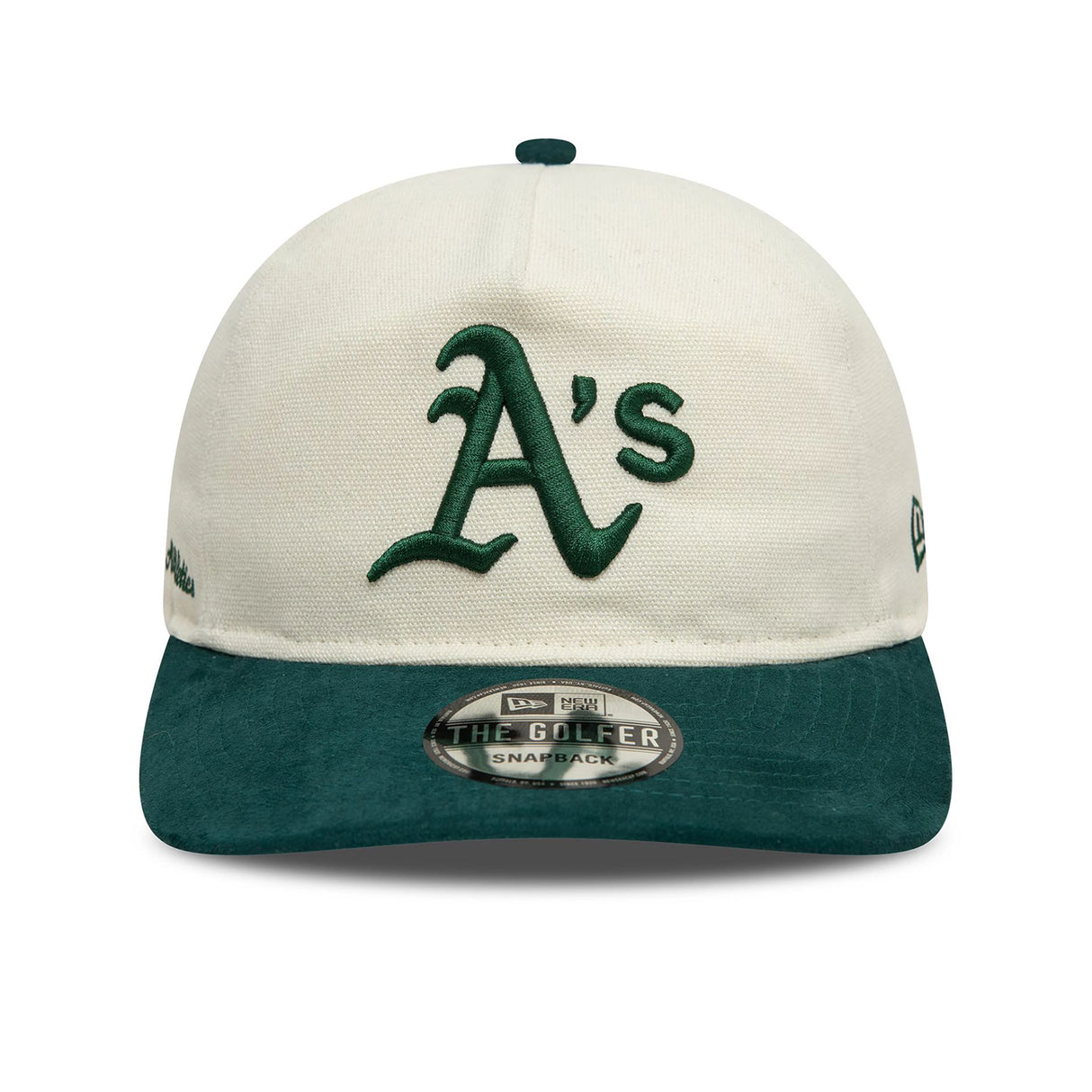 OAKLAND ATHLETICS SCRIPT PRECURVED CREAM GOLFER ADJUSTABLE CAP