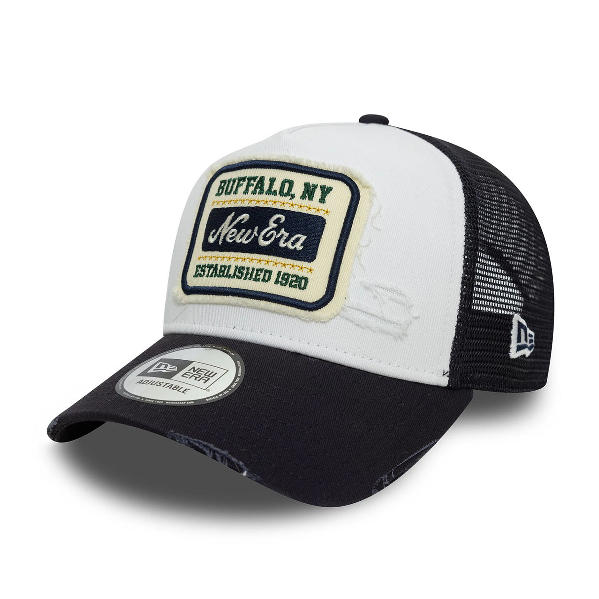 NEW ERA PATCH DISTRESSED WHITE 9FORTY A-FRAME TRUCKER ADJUSTABLE CAP