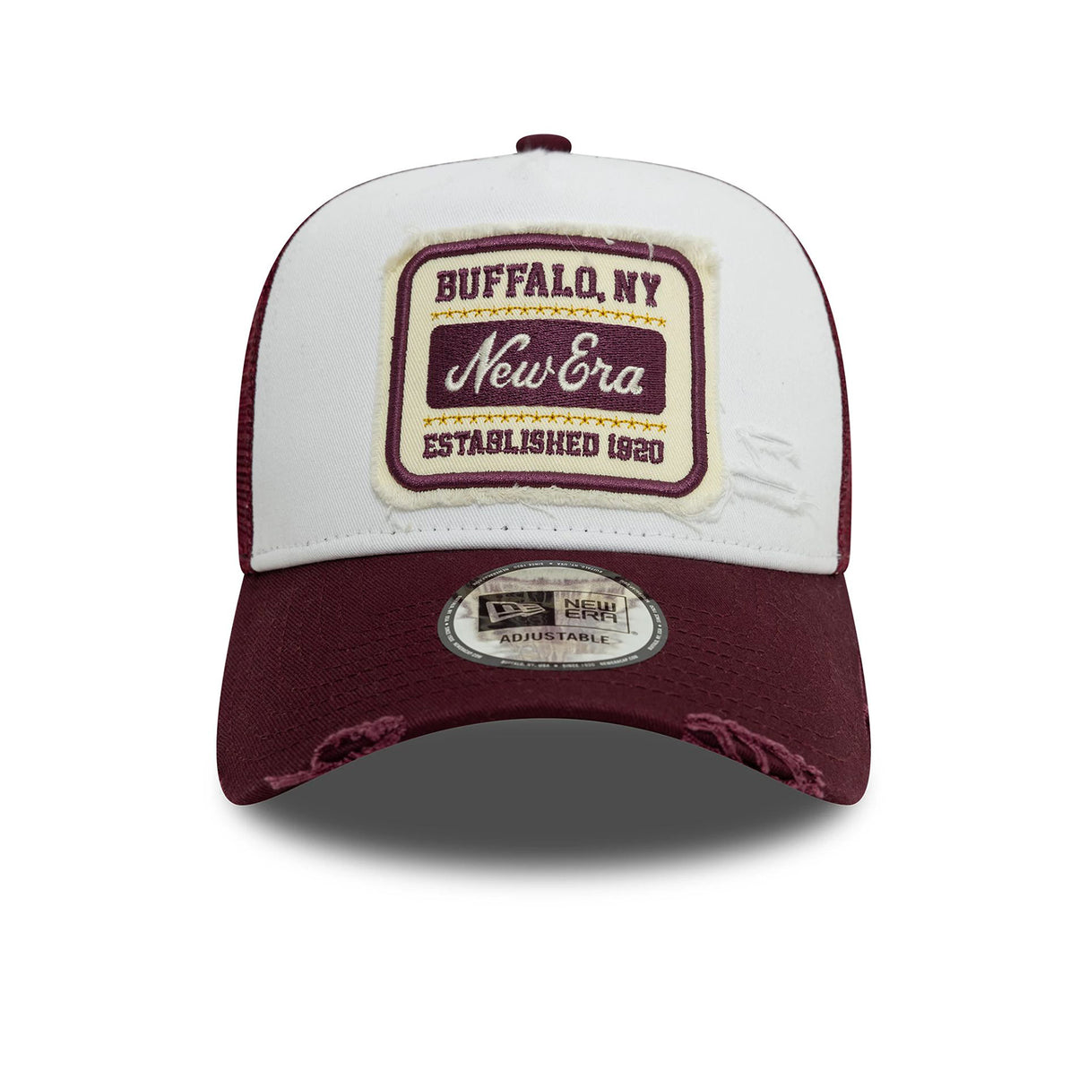 NEW ERA PATCH DISTRESSED DARK RED 9FORTY A-FRAME TRUCKER ADJUSTABLE CAP