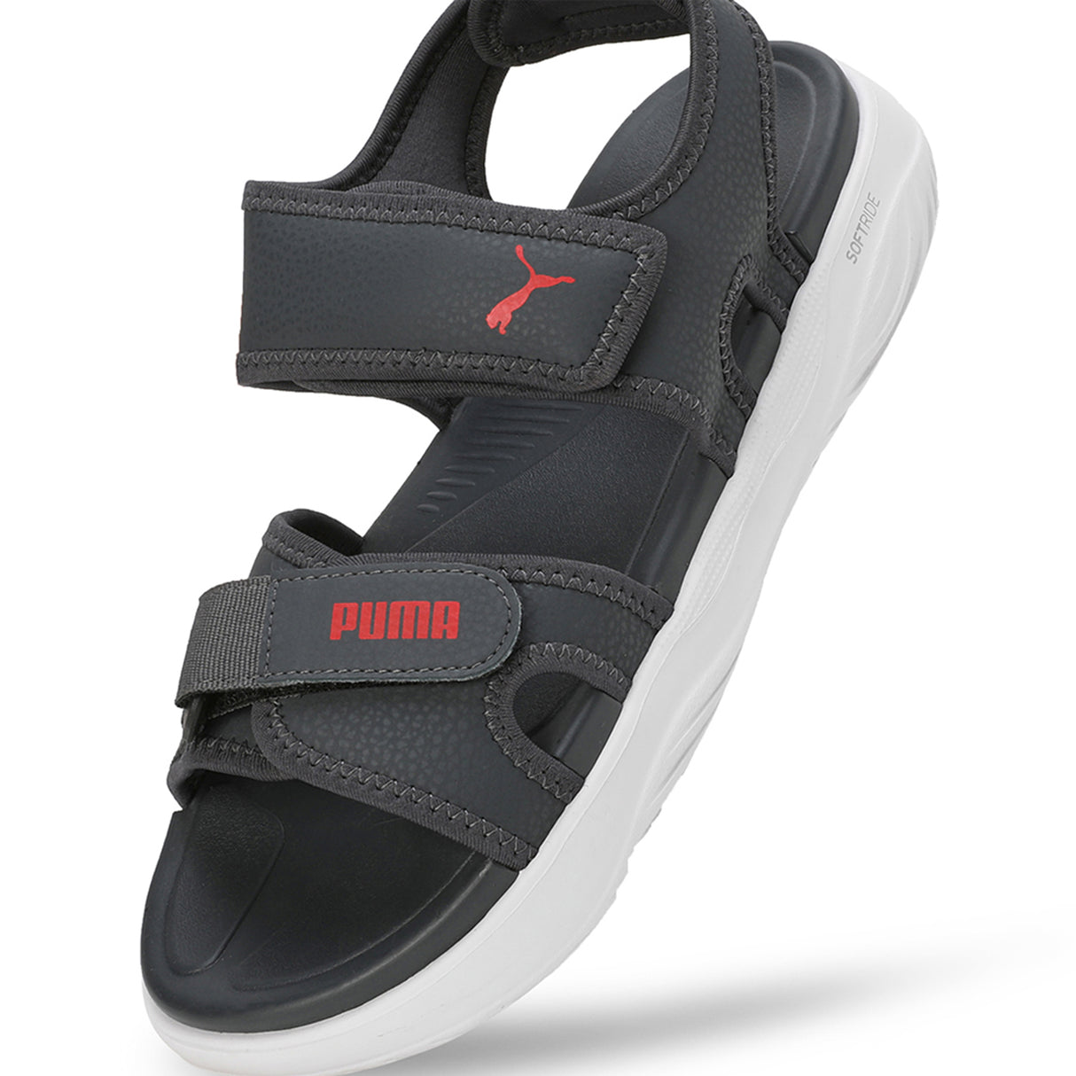 Puma Men Strong Grey-For All Time Red-Puma White Softride Seave Proplex Hook And Loop Sandals