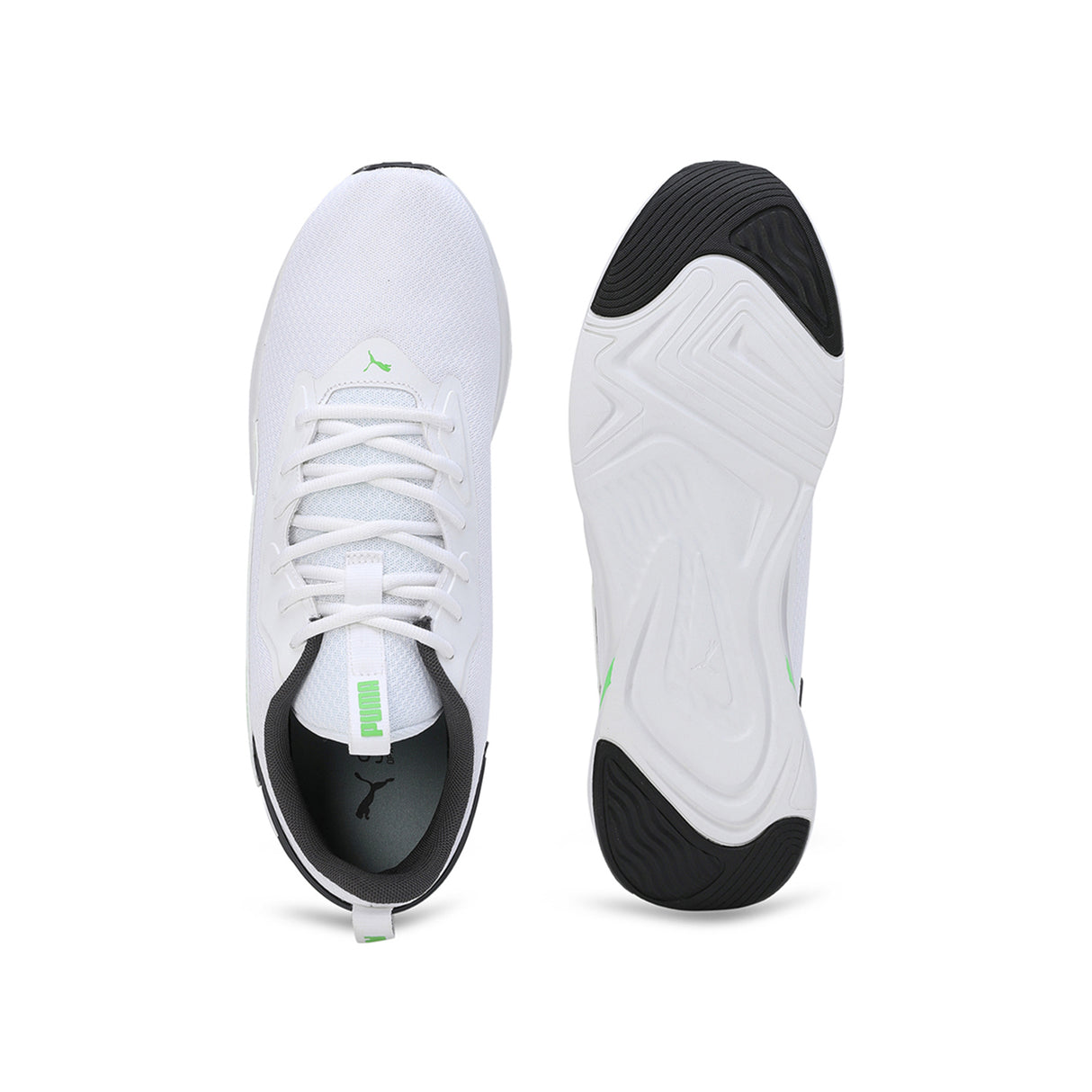 Puma Men Puma White-Dark Coal-Parakeet Green Men Softride Rift Runlyn Running Shoes
