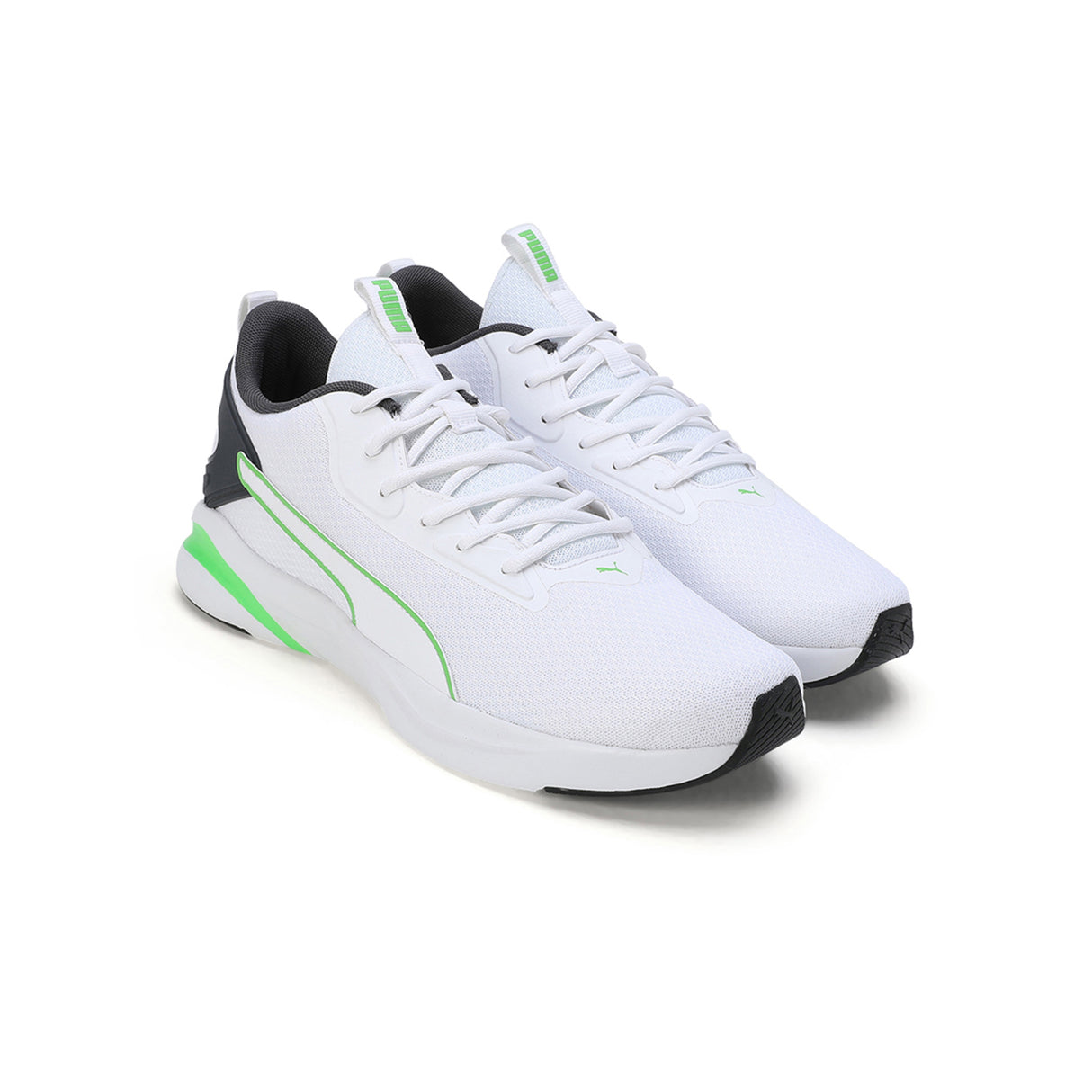 Puma Men Puma White-Dark Coal-Parakeet Green Men Softride Rift Runlyn Running Shoes