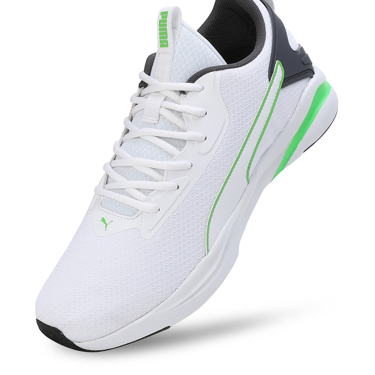 Puma Men Puma White-Dark Coal-Parakeet Green Men Softride Rift Runlyn Running Shoes