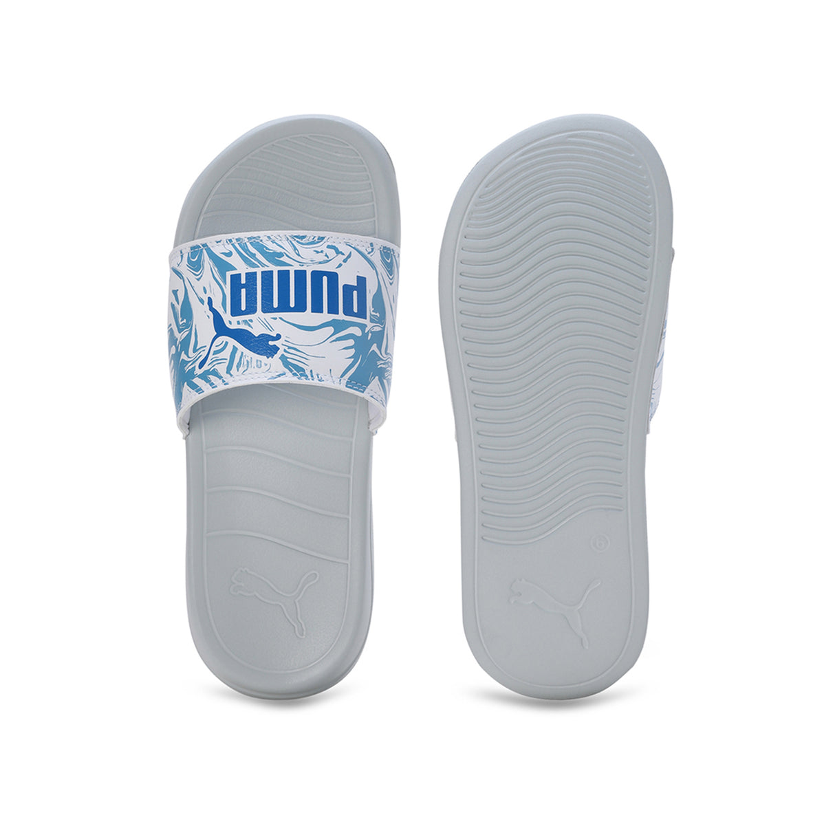 Puma Women Platinum Gray-Puma White-Racing Blue Popcat 20 Apexa Slides