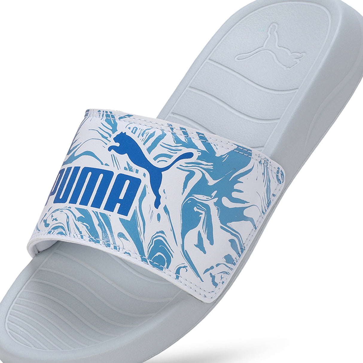 Puma Women Platinum Gray-Puma White-Racing Blue Popcat 20 Apexa Slides