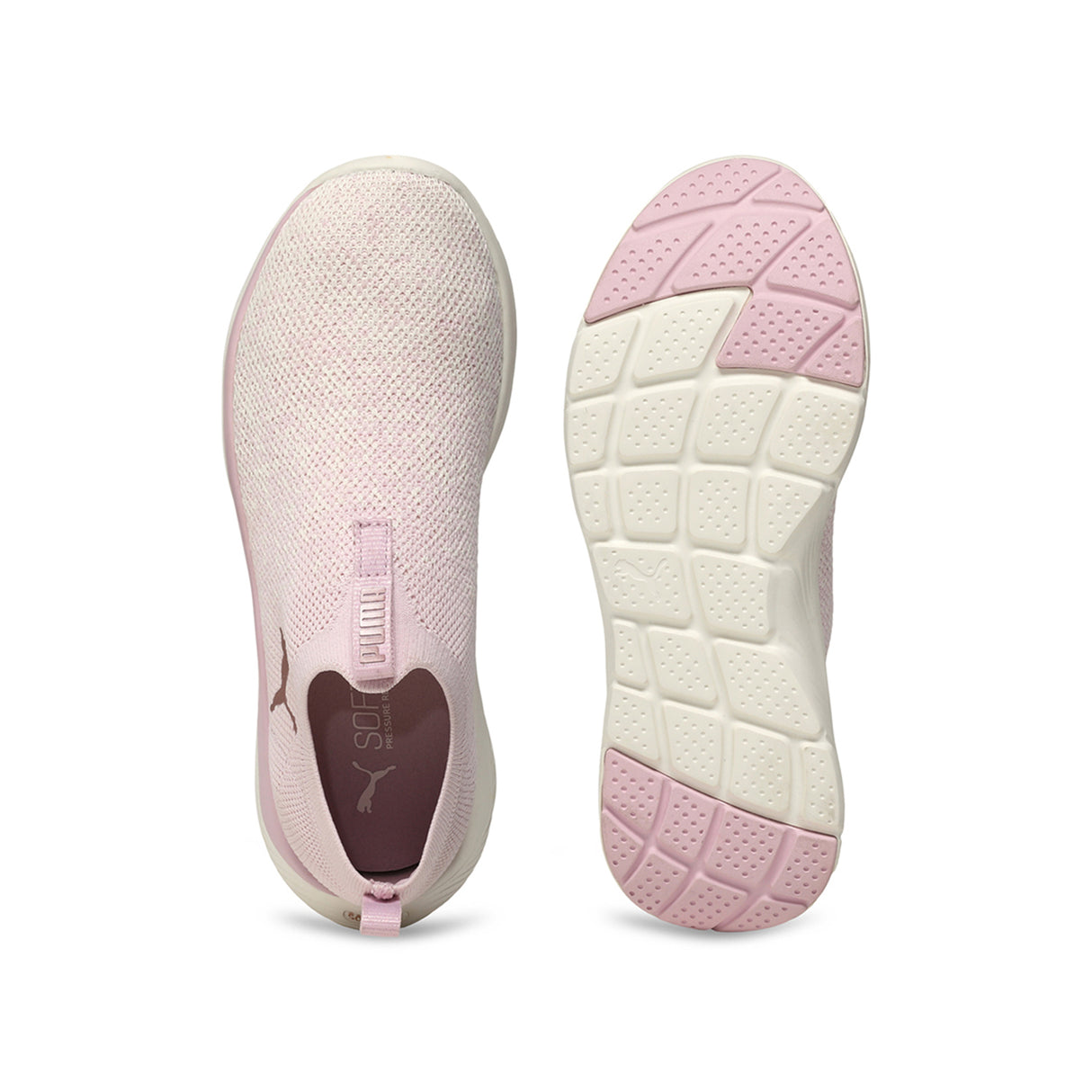 Puma Women Rose Mauve-Warm White-Rose Gold Softride Remi Slip-On Knit Running Shoes