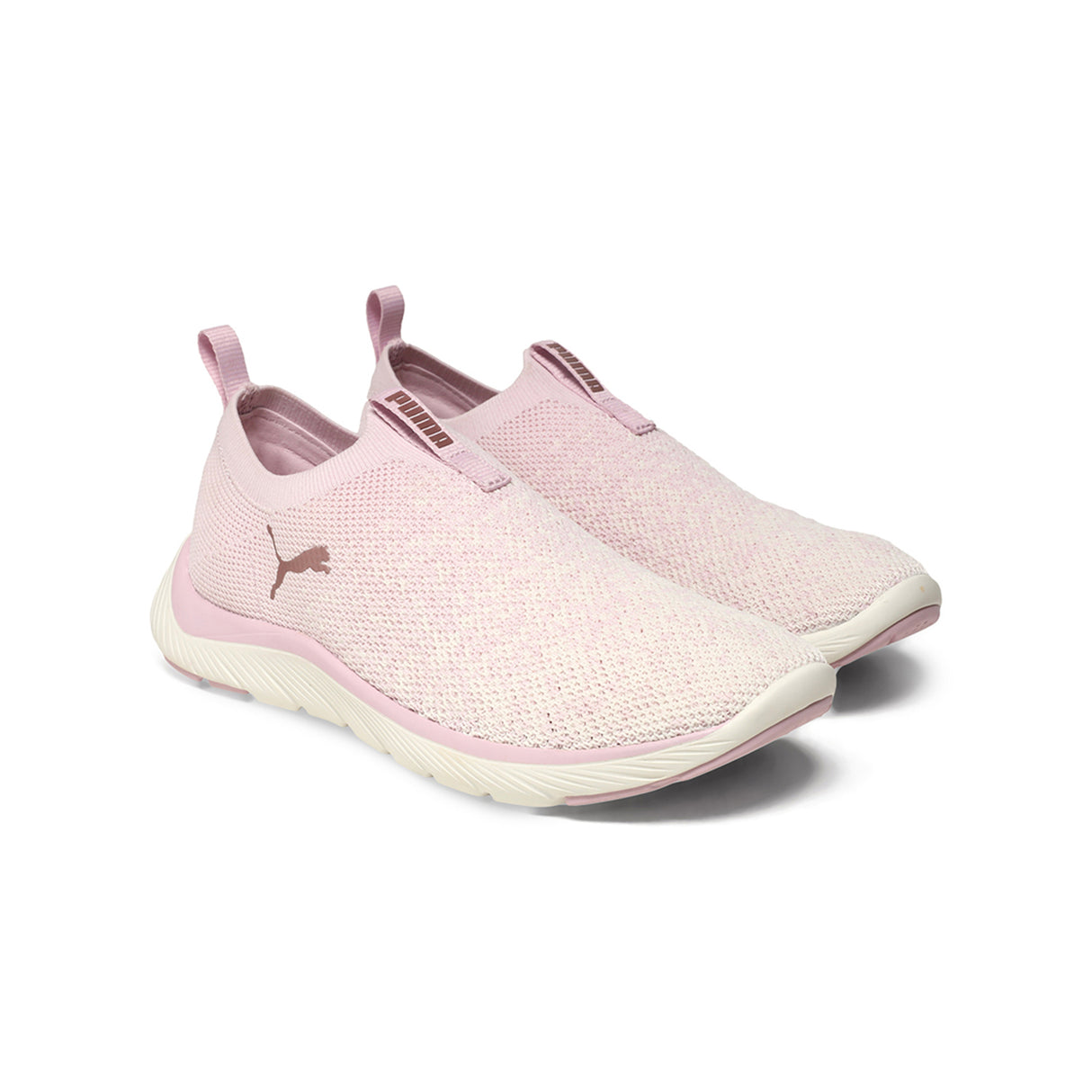Puma Women Rose Mauve-Warm White-Rose Gold Softride Remi Slip-On Knit Running Shoes