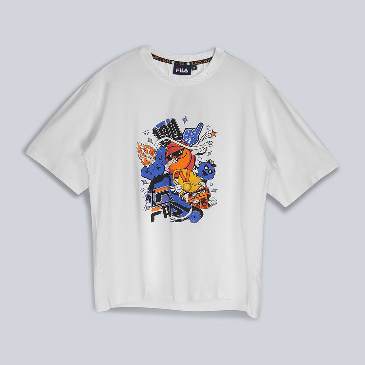 Fila Unisex White T-Shirt Loose Fit