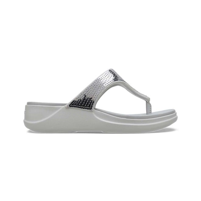 Women Pearl White-Silver Casual Slippers