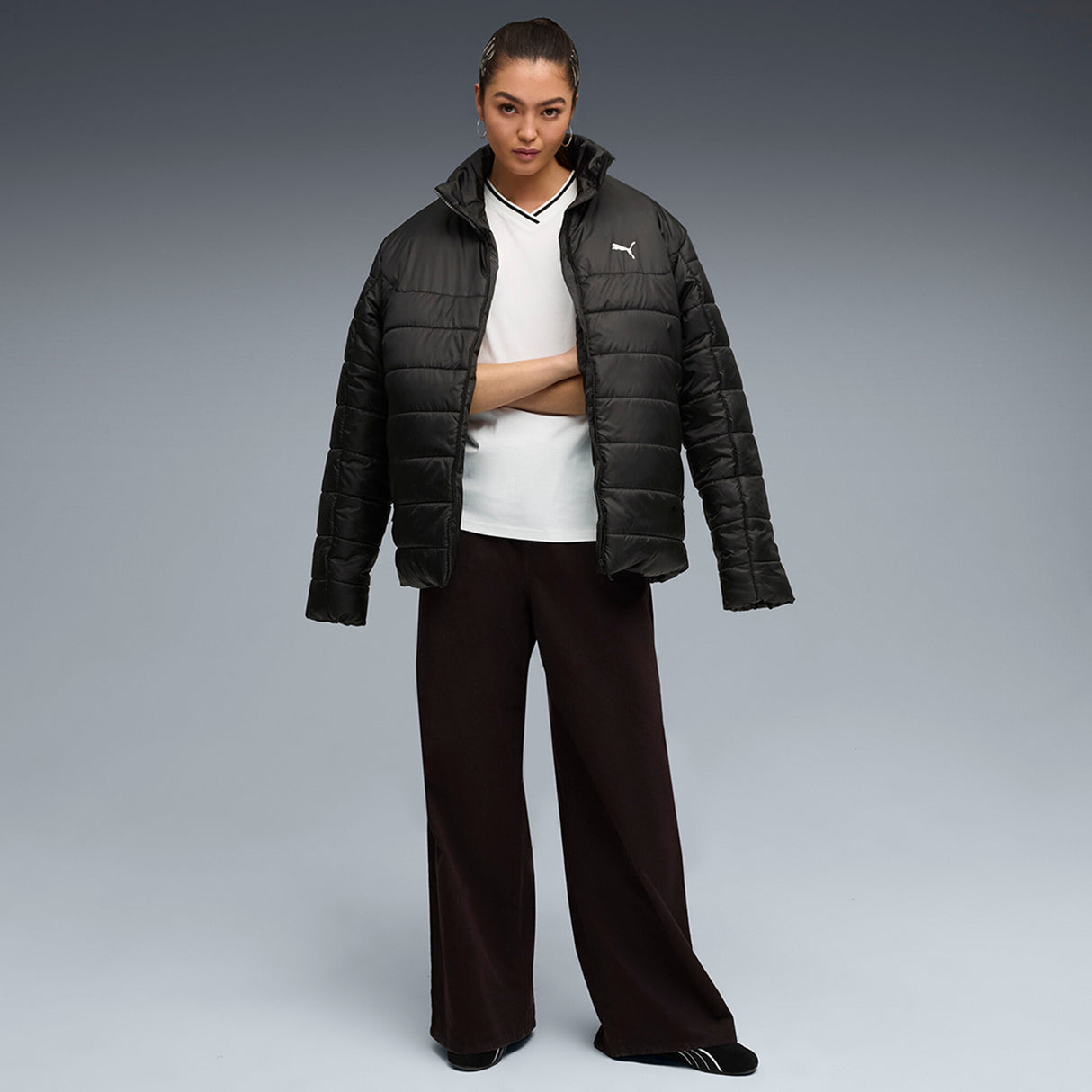 Puma Women White Ess Relaxed V-Neck Tee Apparels