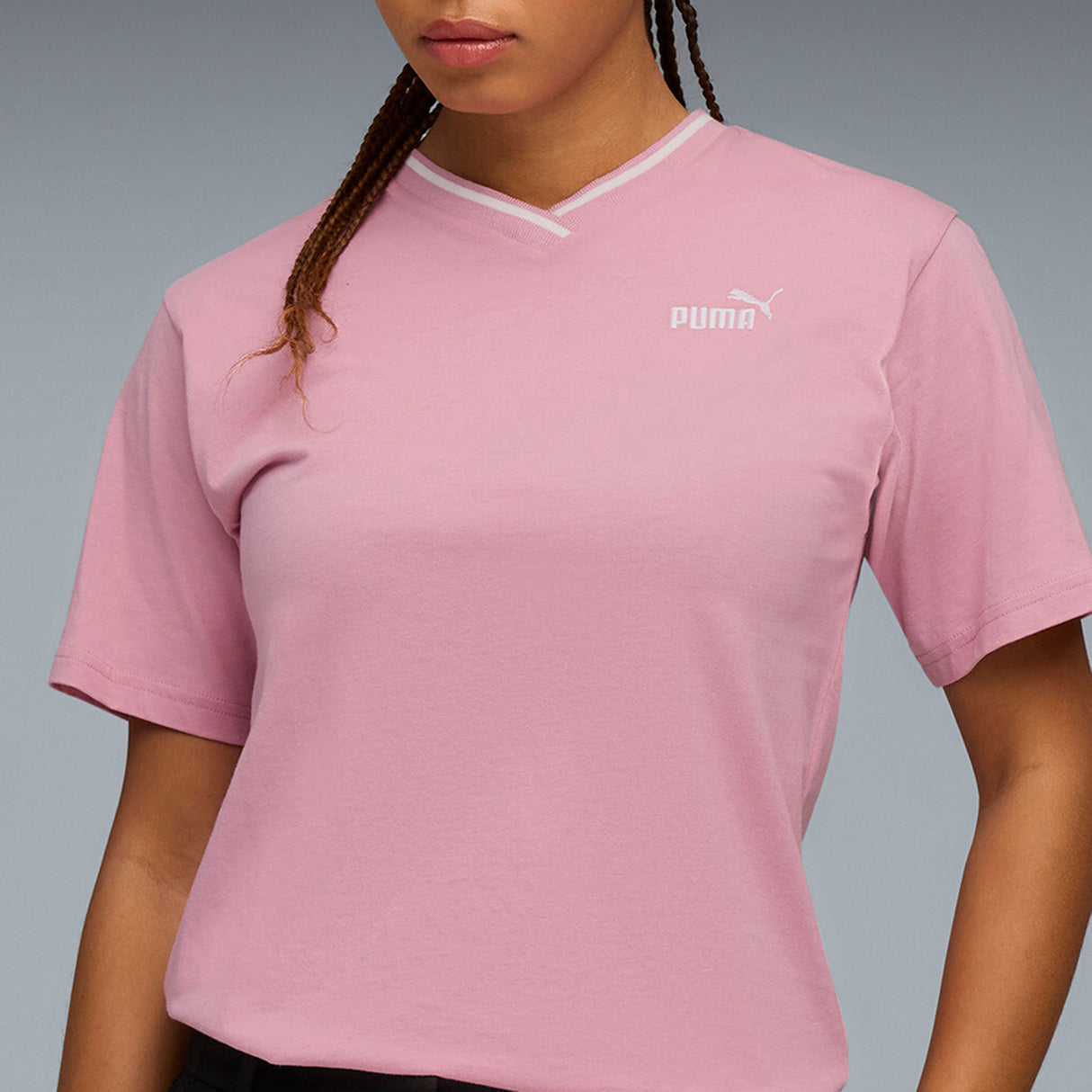 Puma Women Pink Ess Relaxed V-Neck Tee Apparels