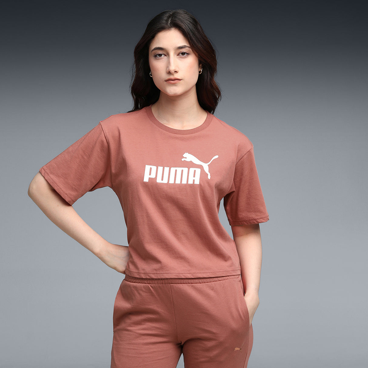Puma Women Red Ess Cropped No. 1 Logo Relaxed Tee Apparels