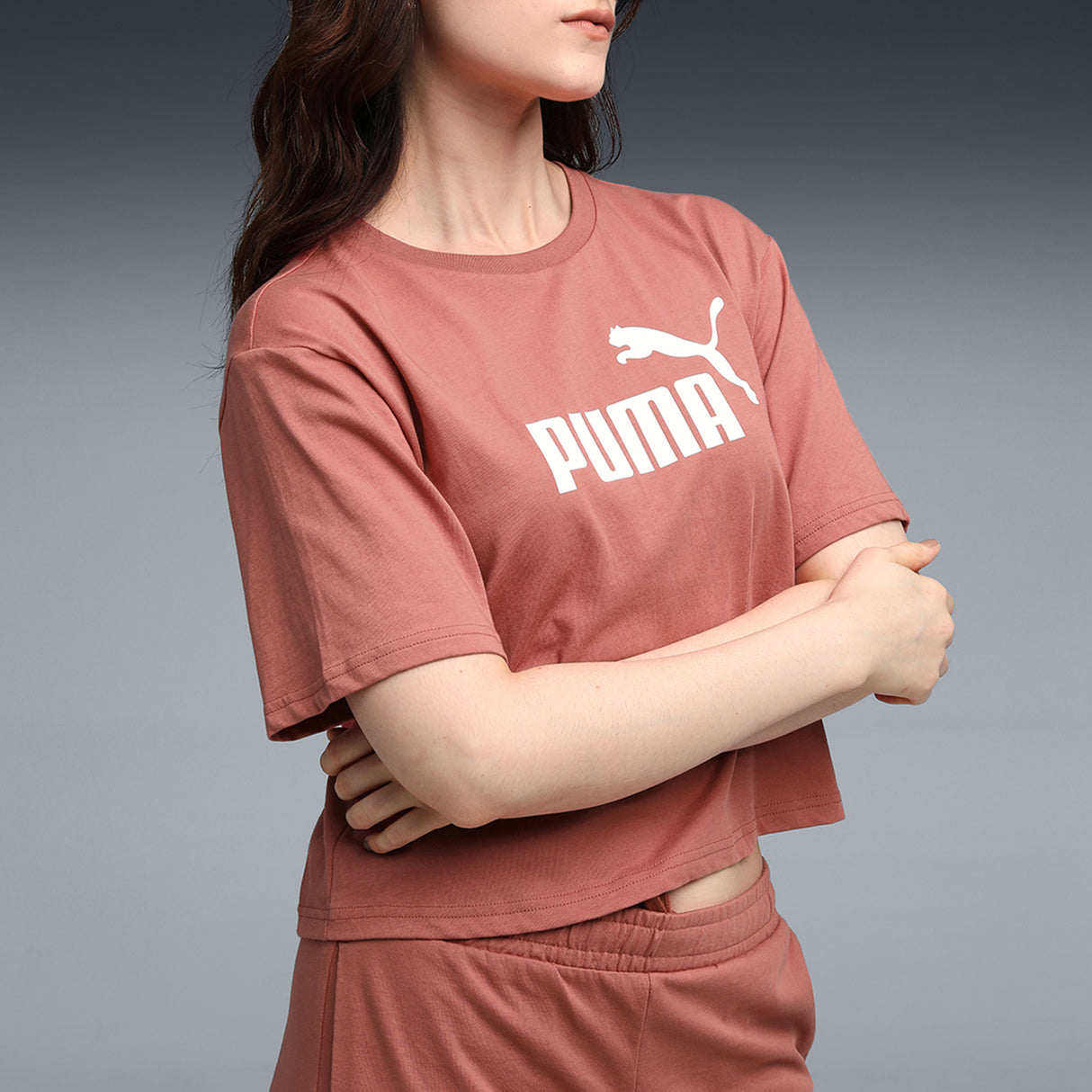 Puma Women Red Ess Cropped No. 1 Logo Relaxed Tee Apparels