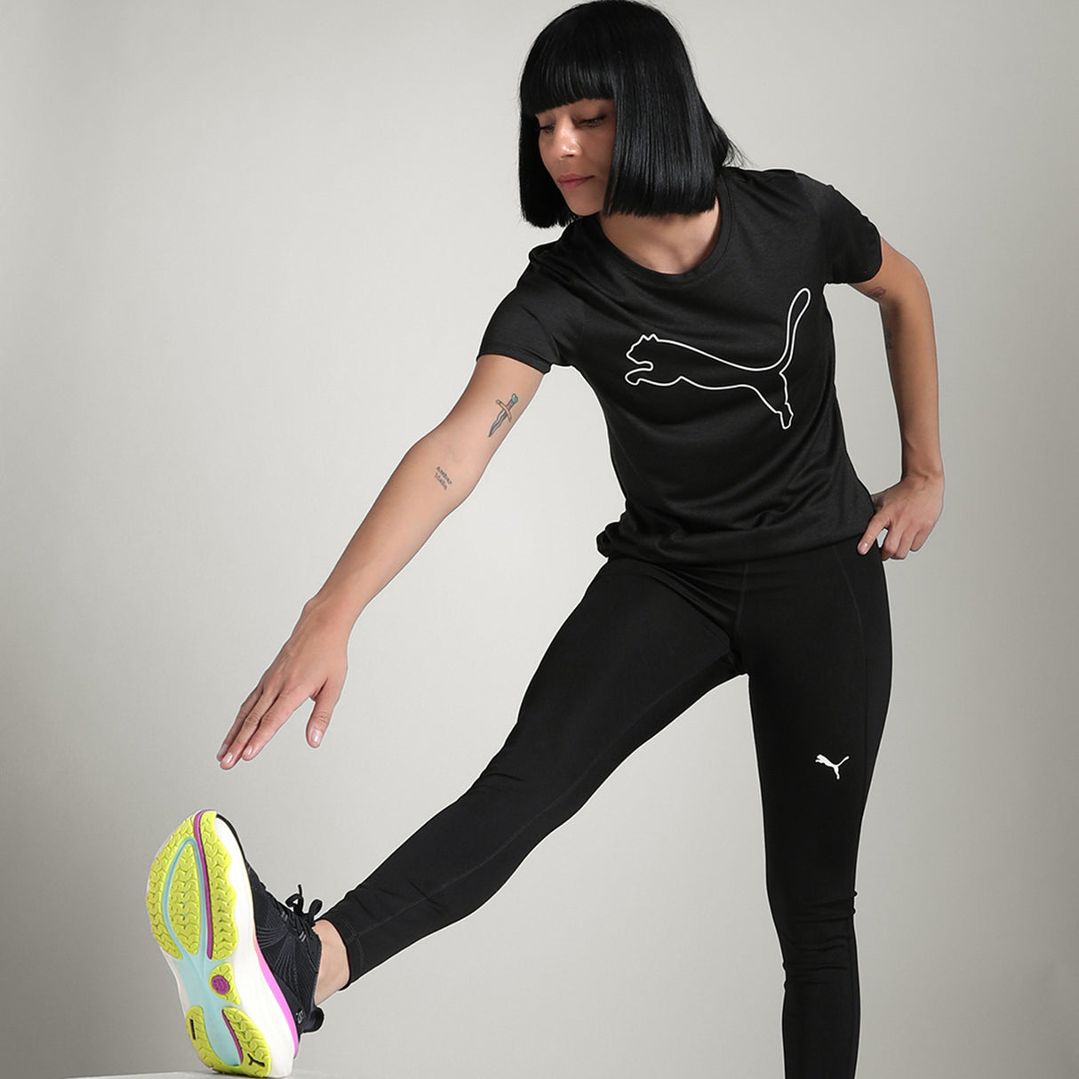 Puma Women Black W Tad Essential Heather Logo Tee Apparels