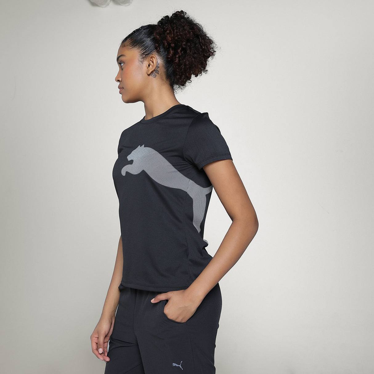Puma Women Black W Tad Big Logo Tee Apparels