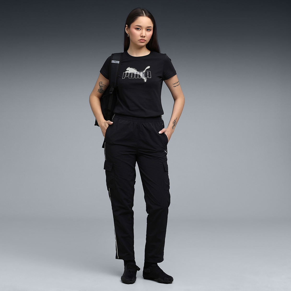 Puma Women Black Ess Logo Lab Tee Apparels
