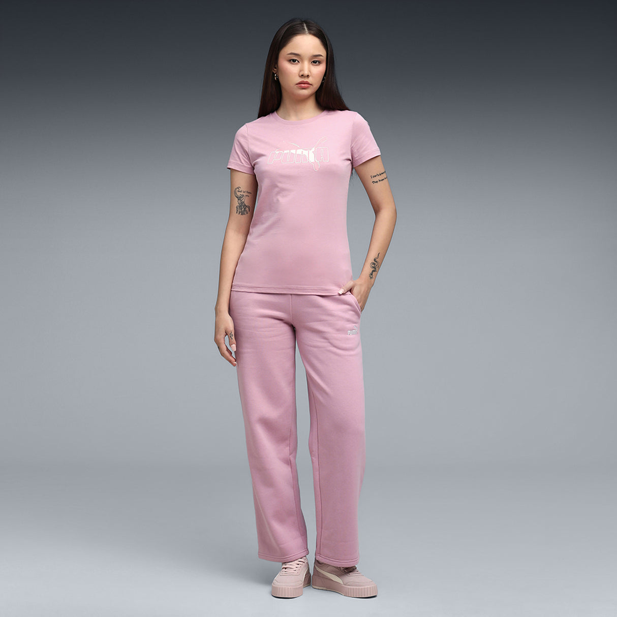 Puma Women Pink Ess Logo Lab Tee Apparels