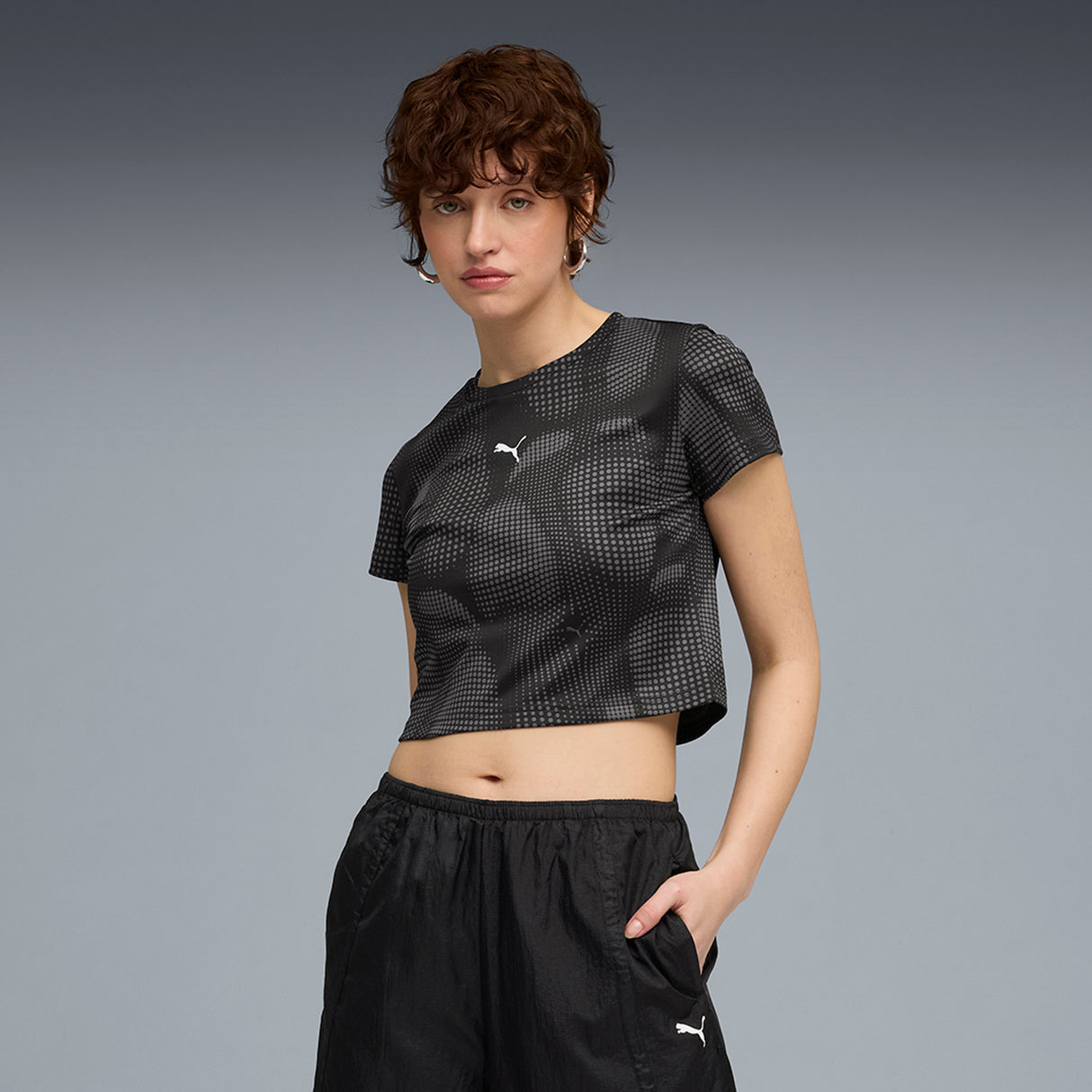 Puma Womens Black Dare To Aop Baby Tee