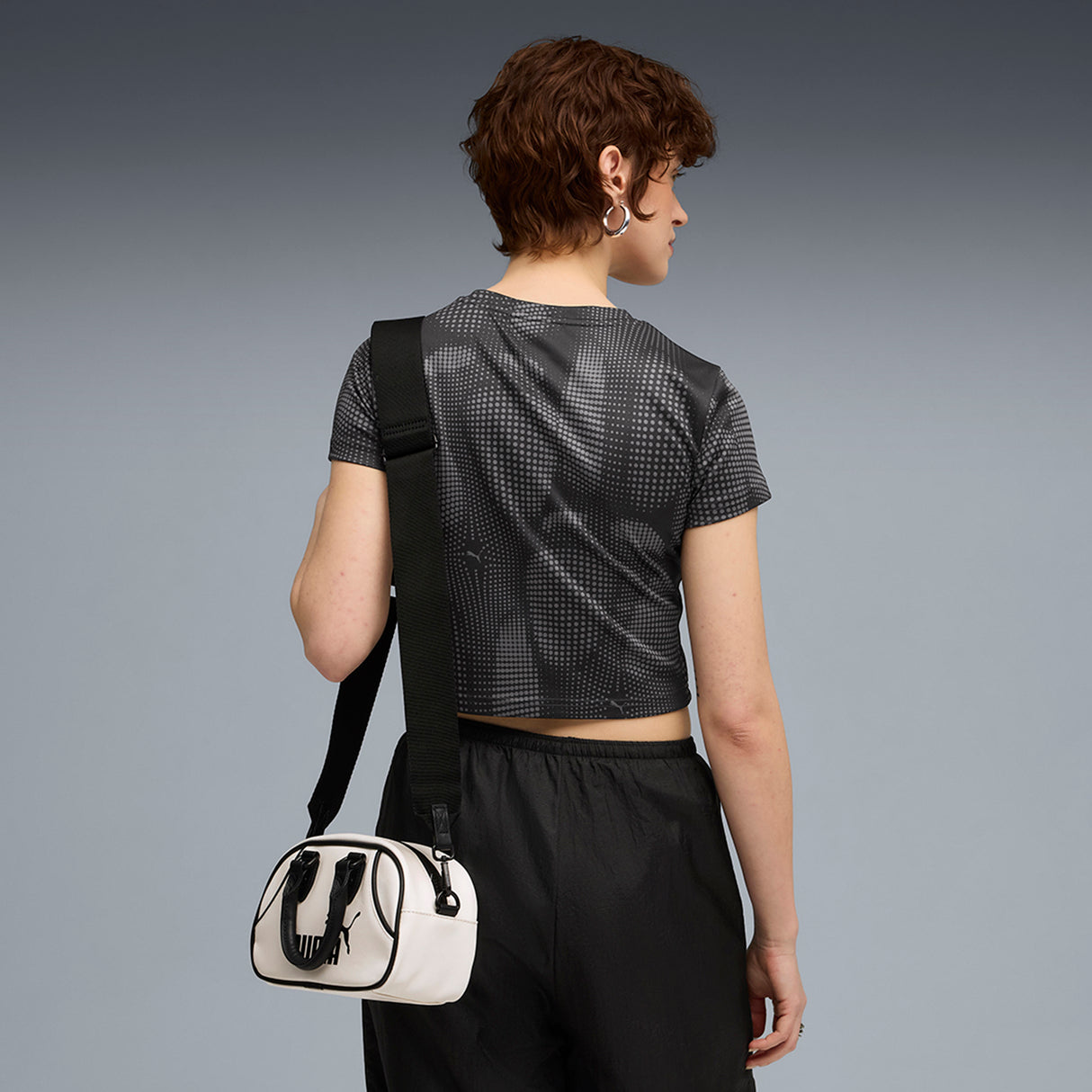 Puma Womens Black Dare To Aop Baby Tee