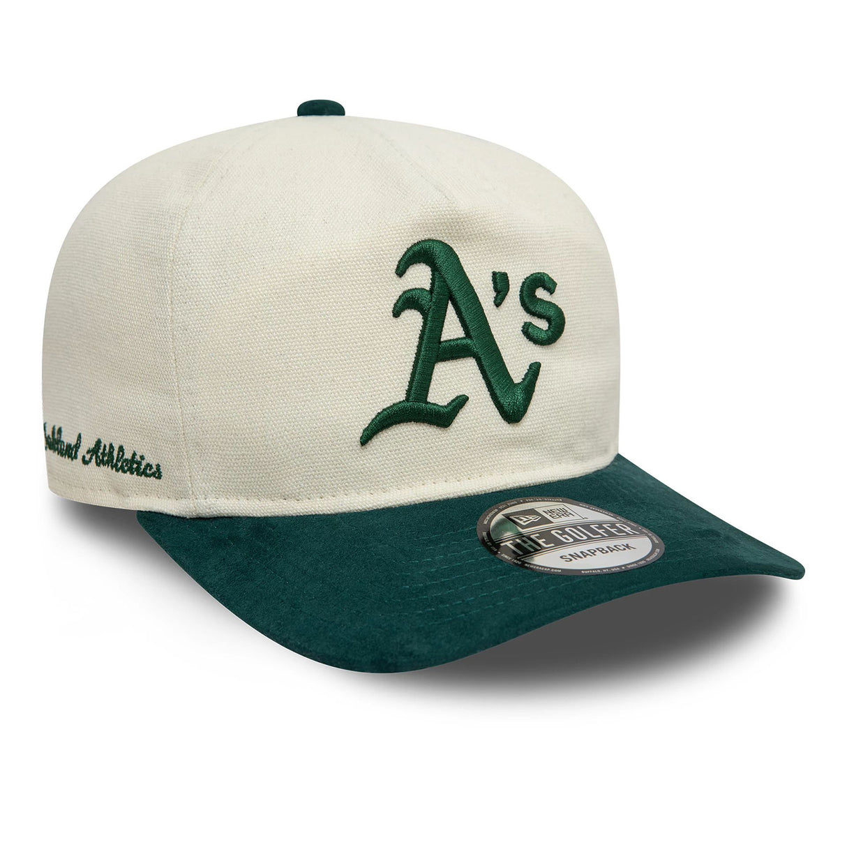 OAKLAND ATHLETICS SCRIPT PRECURVED CREAM GOLFER ADJUSTABLE CAP