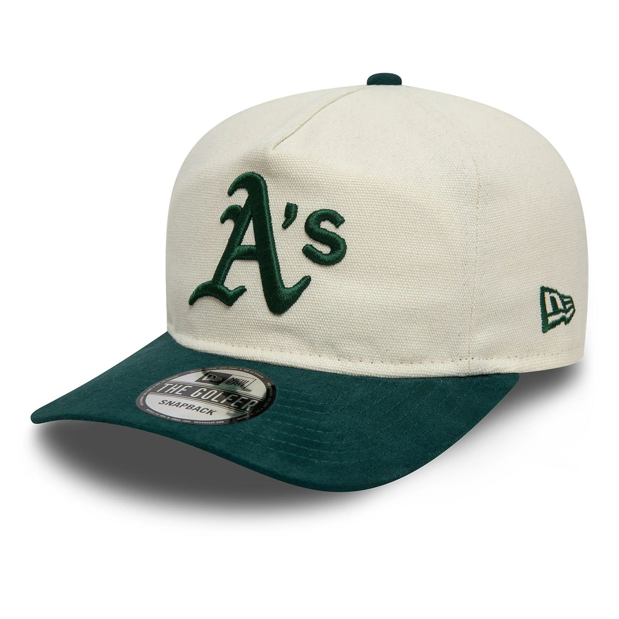 OAKLAND ATHLETICS SCRIPT PRECURVED CREAM GOLFER ADJUSTABLE CAP