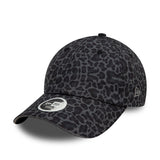 WOMENS NEW ERA ALL OVER PRINT BLACK LEOPARD PRINT OPEN BACK ADJUSTABLE CAP