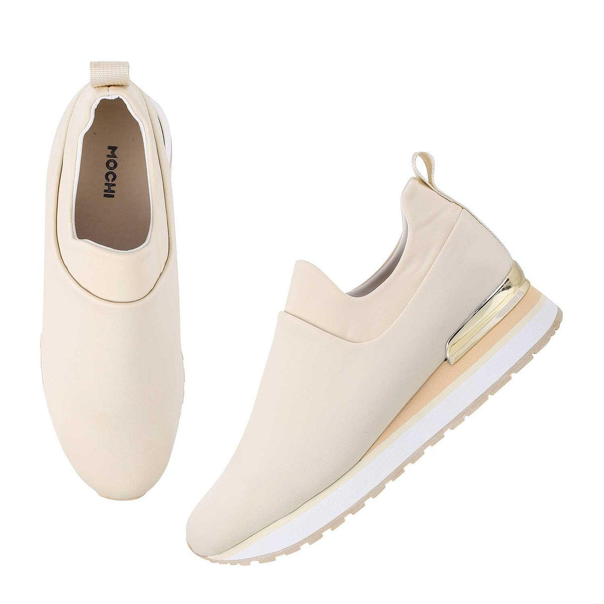 Mochi Women Beige Sports Walking Shoes