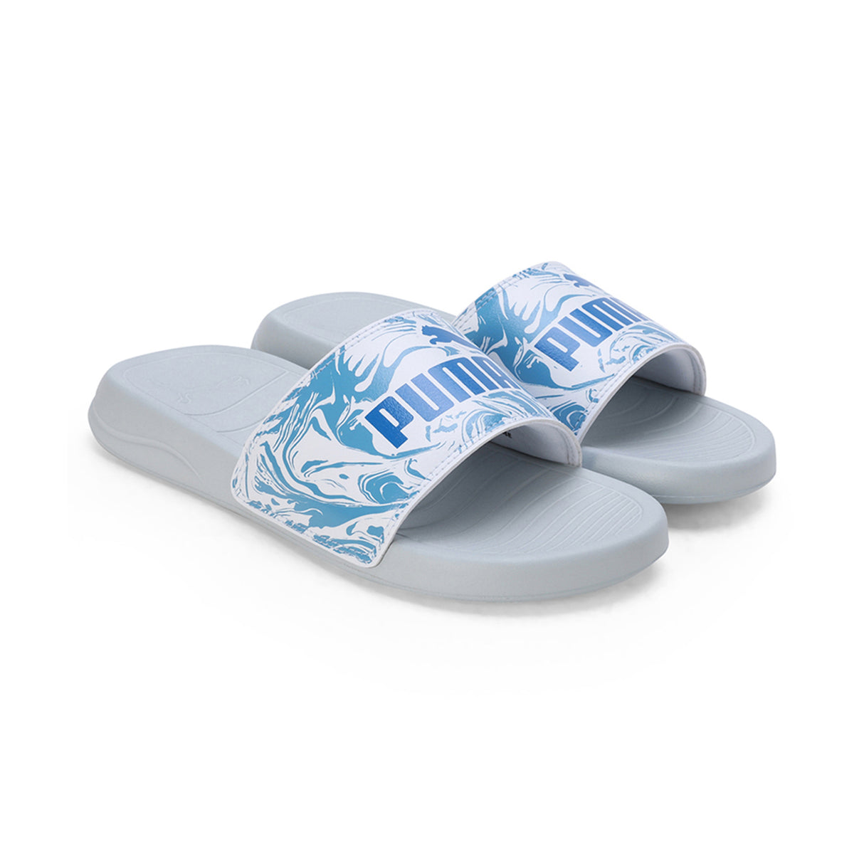 Puma Women Platinum Gray-Puma White-Racing Blue Popcat 20 Apexa Slides