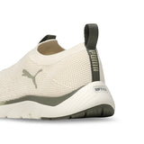 Puma Women Warm White-Dark Loden-Lux Army Softride Remi Slip-On Knit Running Shoes