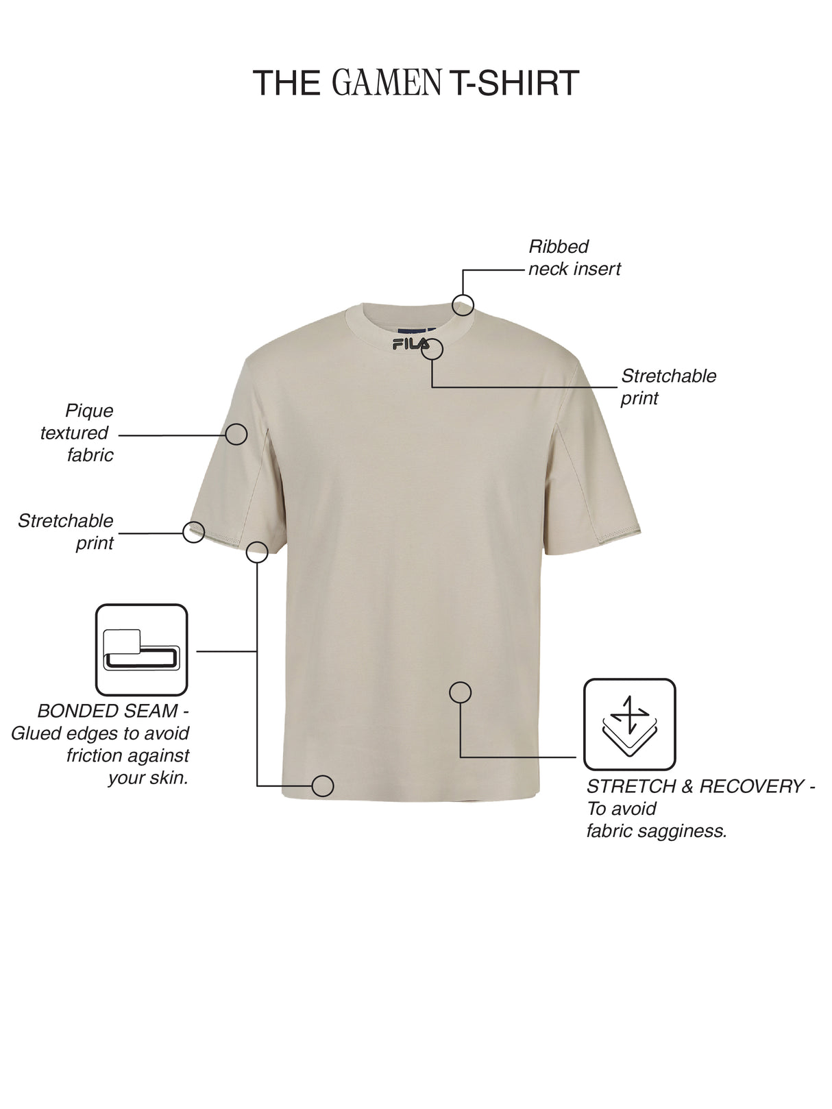 Fila Men Beige Gamen Knitted Tee Shirt